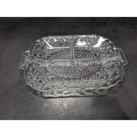 Indiana Glass Pineapple Floral Platter,‎ Depression Glass Tray, 11.5" X 7.5, Vtg - Picture 1 of 10